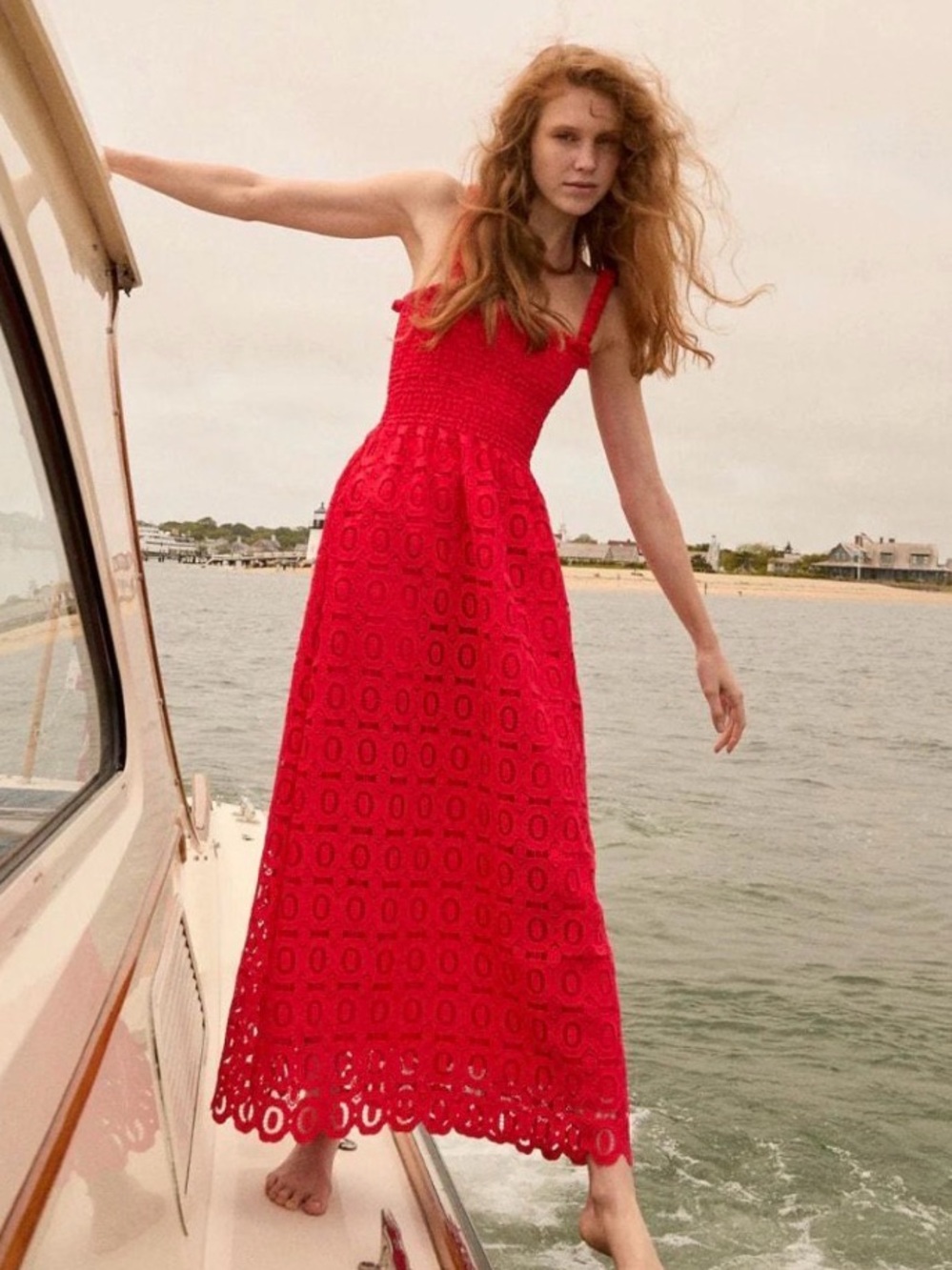 Hill House Home Anjuli Nap Dress Red Poppy Lace Smocked Maxi Small NWT
